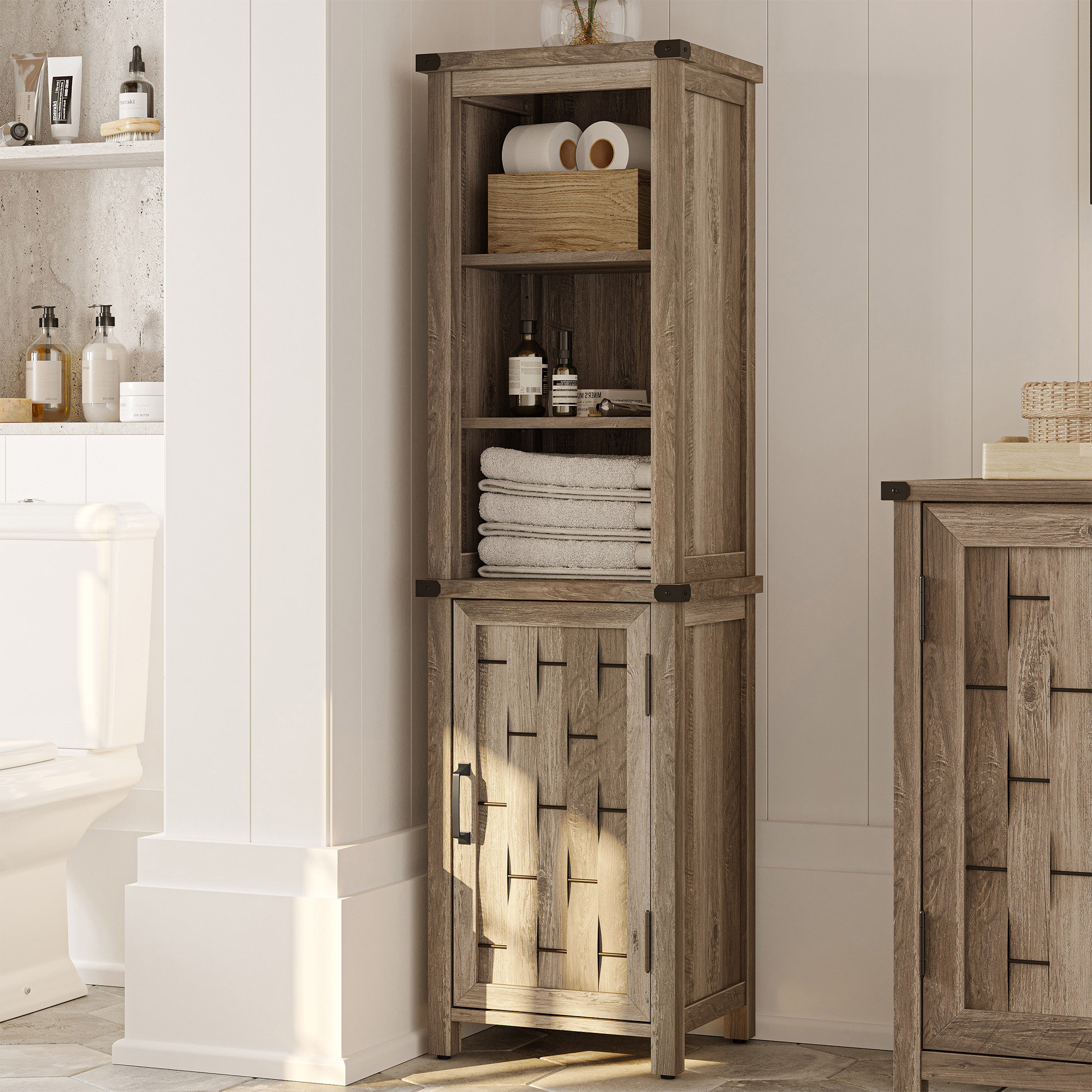 Millwood Pines 55.7"H Freestanding Linen Cabinet,storage cabinet,bathroom cabinet & Reviews ...